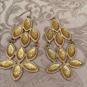 Gold Tone Leaf Cluster Dangle Earrings - Women Jewelry